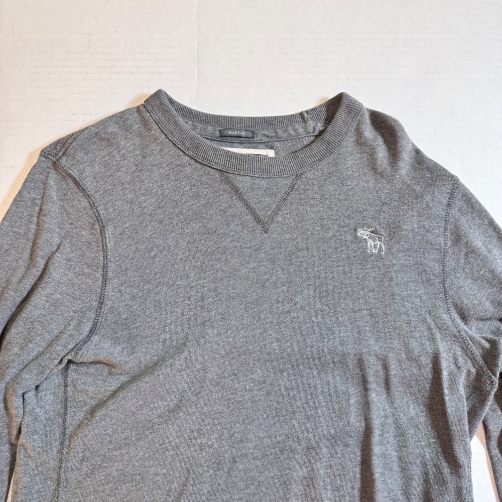 Abercrombie & Fitch Mens Muscle Fit Long Sleeve Shirt Gray Embroidered Lg Y2K